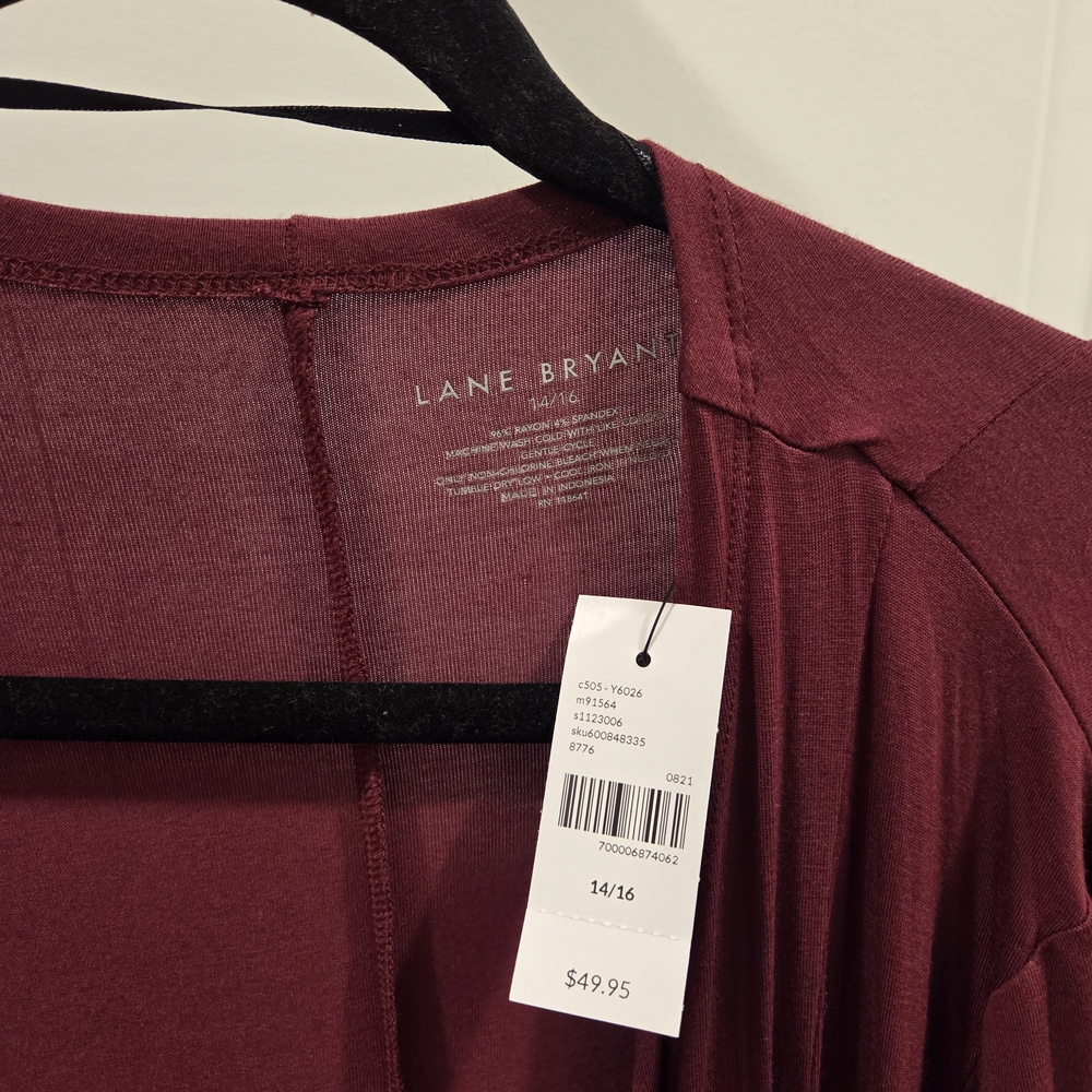Lane Bryant Maroon Open Front Cardigan - Picture 2 of 2